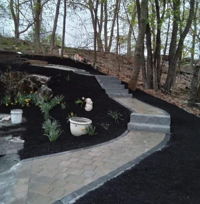Hillside Landscape Transition Design with Paver Walkways and Garden Steps hillside landscape transition design